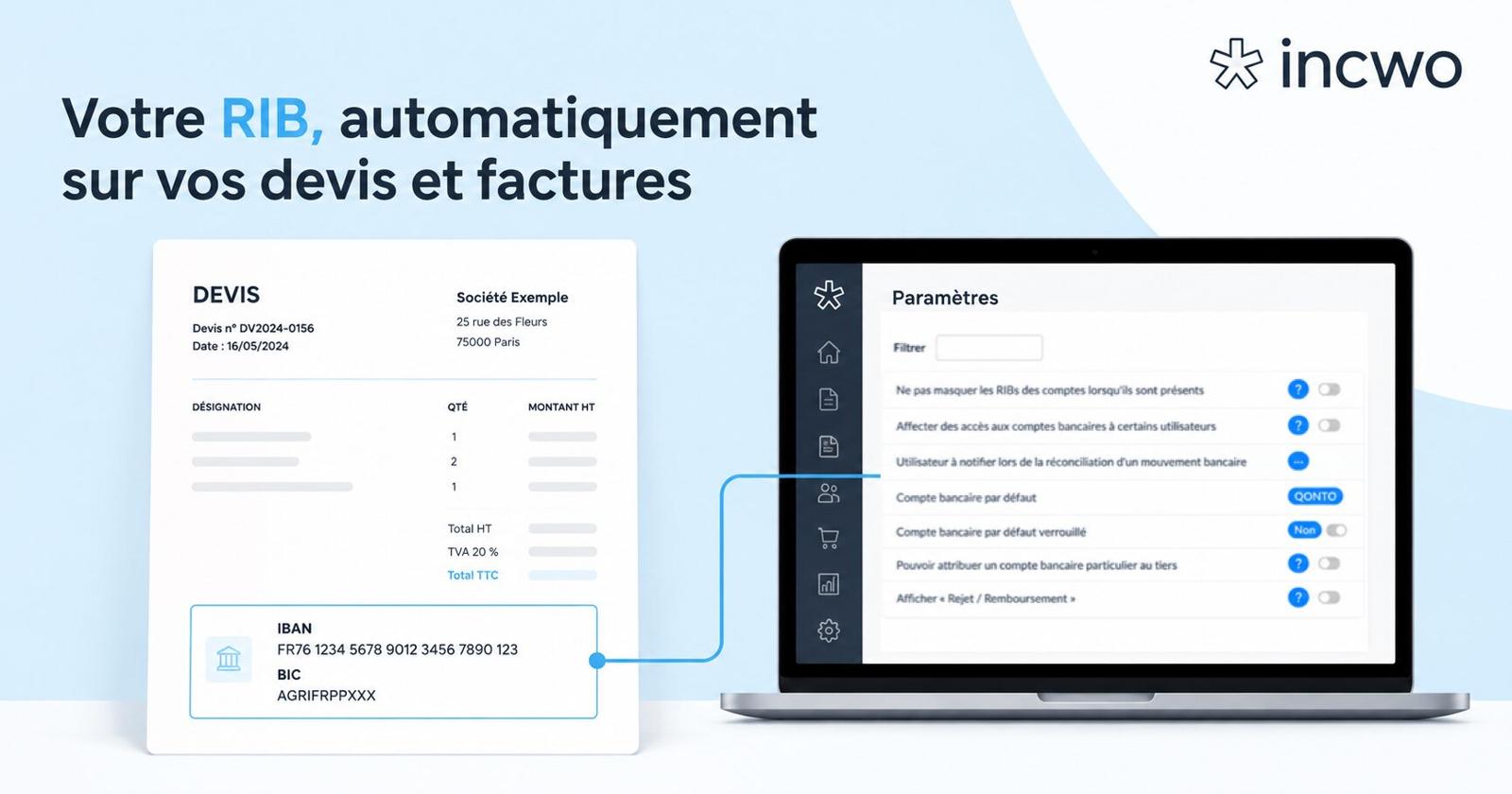 Afficher IBAN sur facture. Réglage automatique