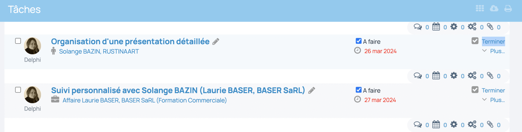 Marquer une tâche terminée en mode liste