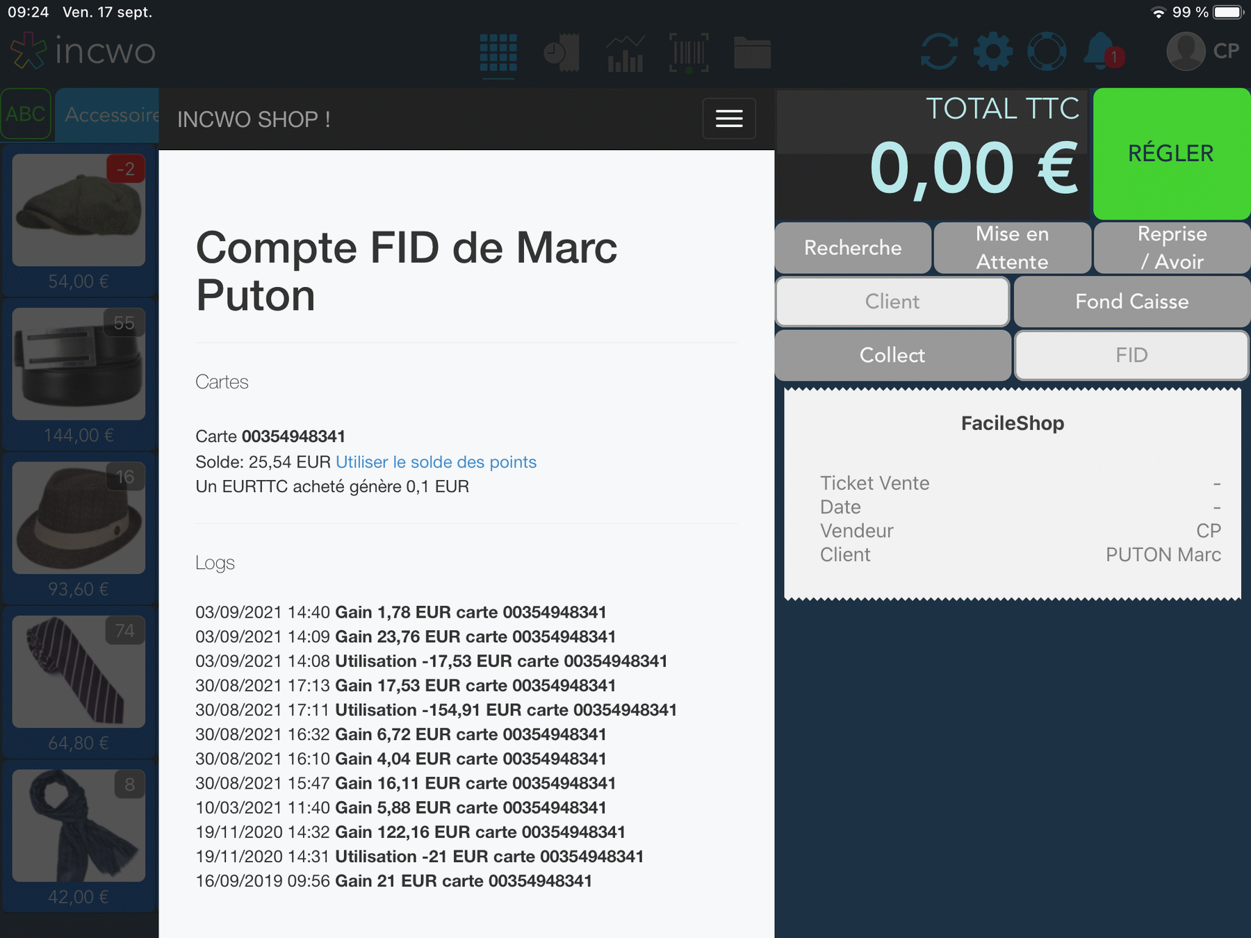 Compte fidélité client sur incwo POS