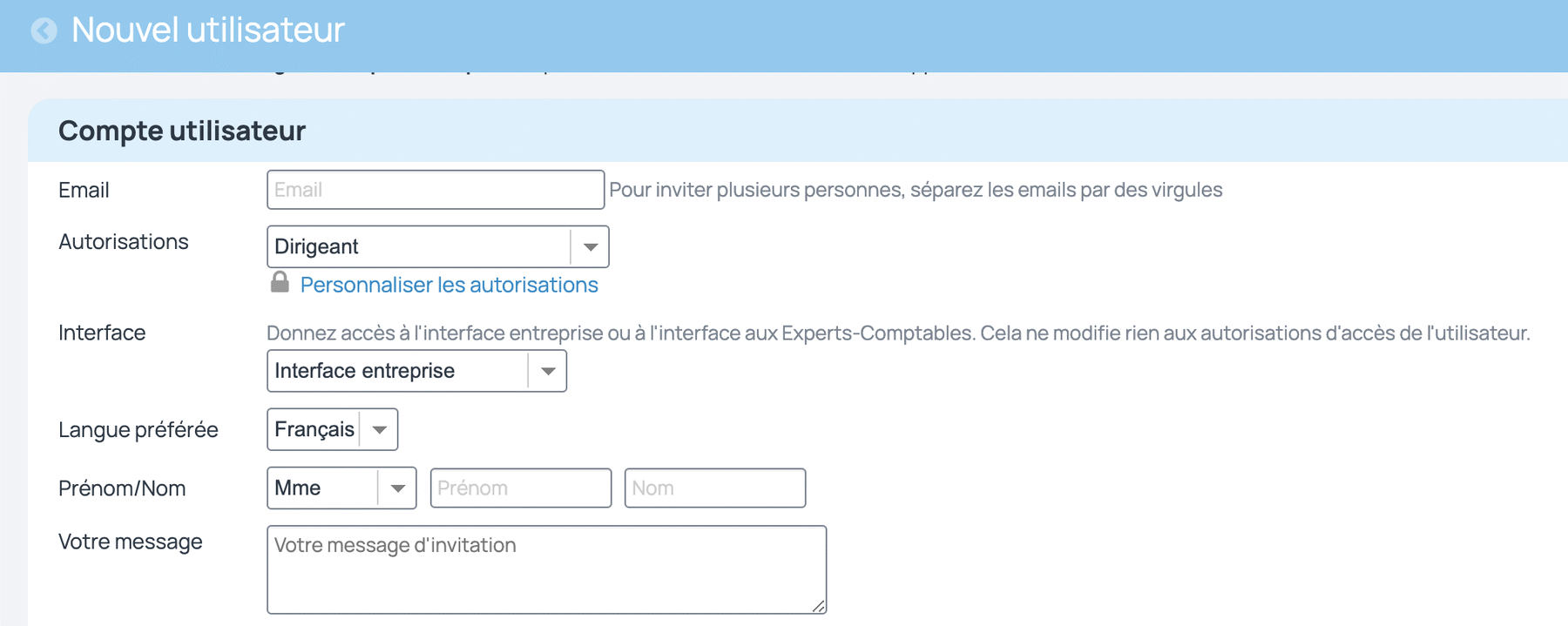 inviter compte utilisateur
