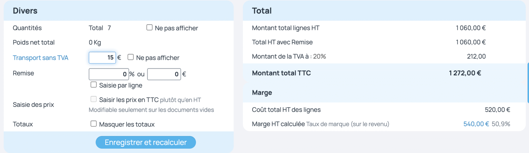Frais de port sans TVA sur devis