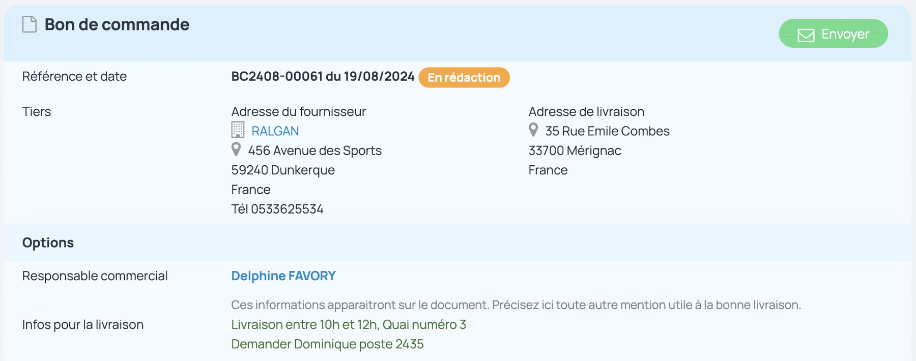 Créer une commande fournisseur