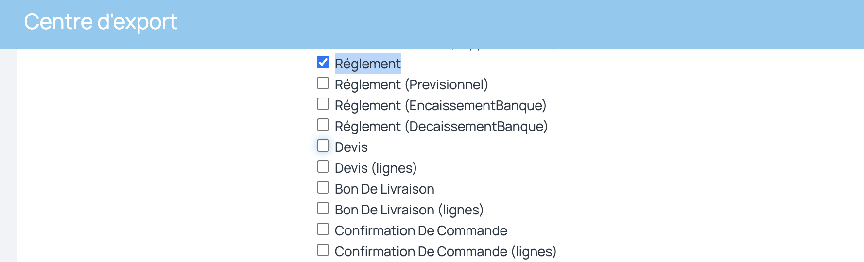 Export des règlements