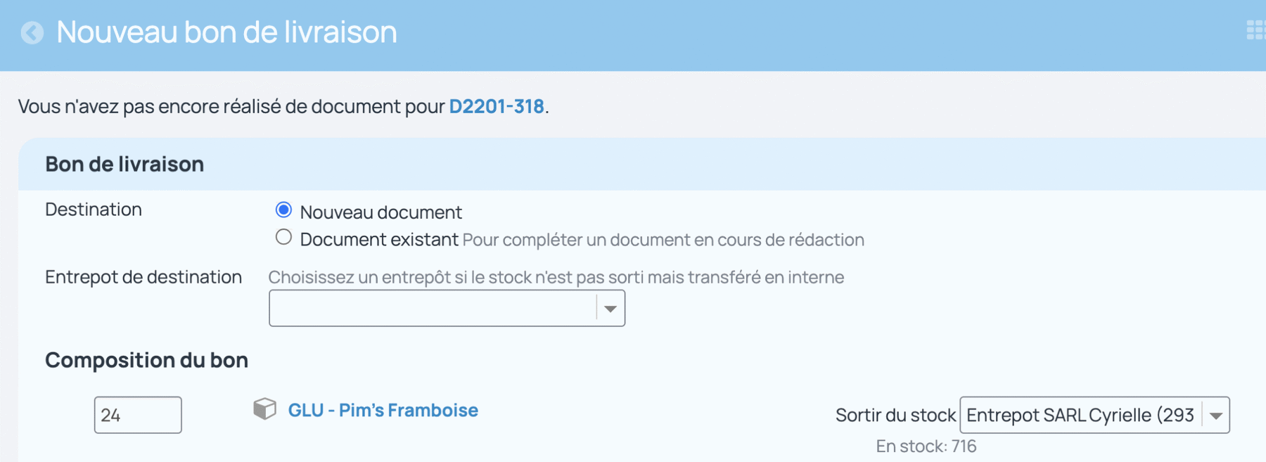 la génération du bon de livraison depuis le devis permet une sortie de stock automatique des articles