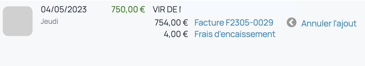 A validation de l'affectation, le logiciel comptabilise les frais bancaires via l'ajout d'un décaissement.