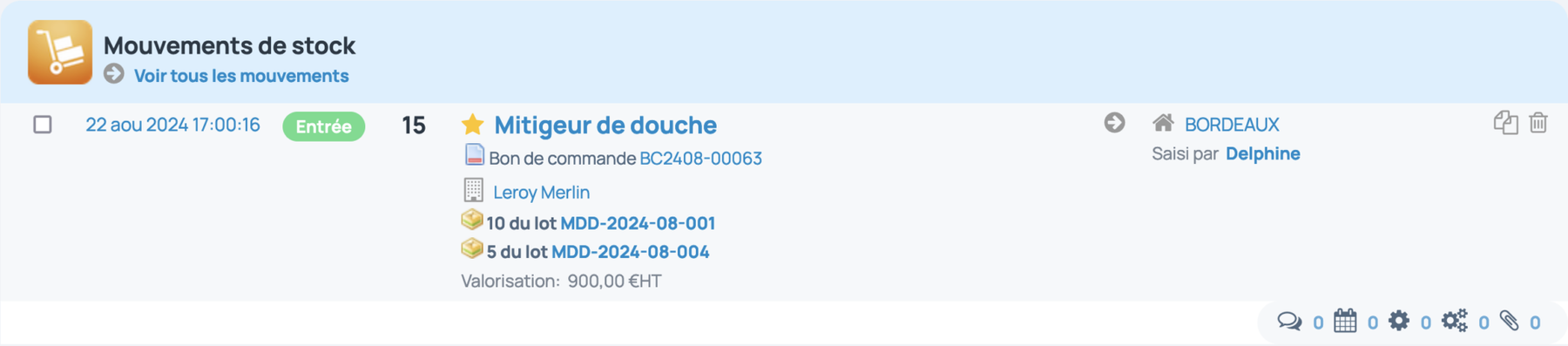 si tous les numéros de lot et leur quantité prévue sont bien enregistrés alors les mouvements de stock peuvent être confirmés