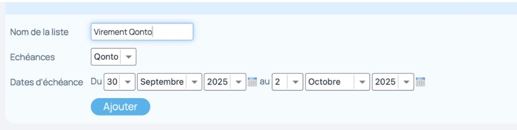 Génération d'une nouvelle liste de paiement à réaliser sur Qonto sur plusieurs achats en simultané