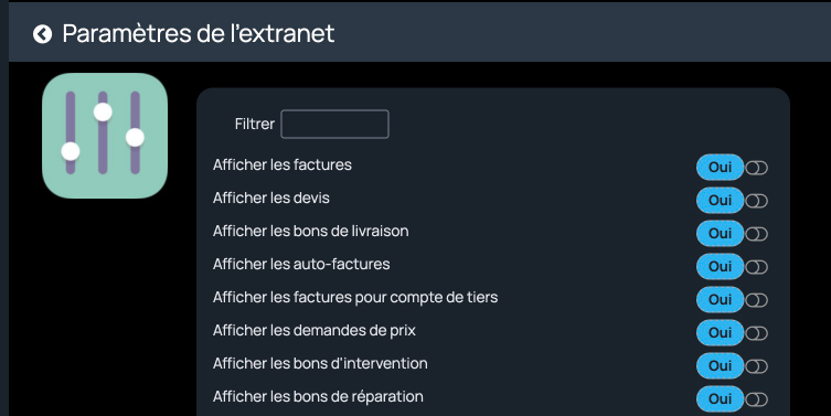 Paramètres extranet de la solution incwo