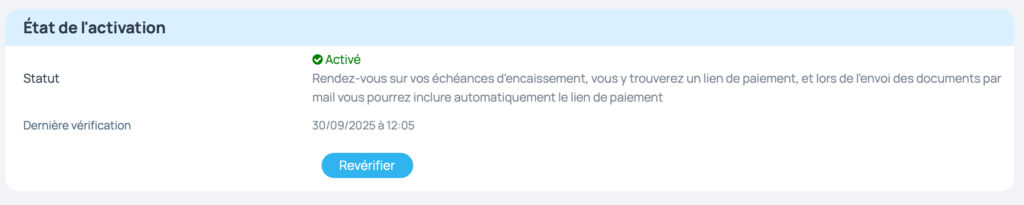 Confirmation après vérification que les paiements Mollie sur Qonto sont bien actif sur incwo