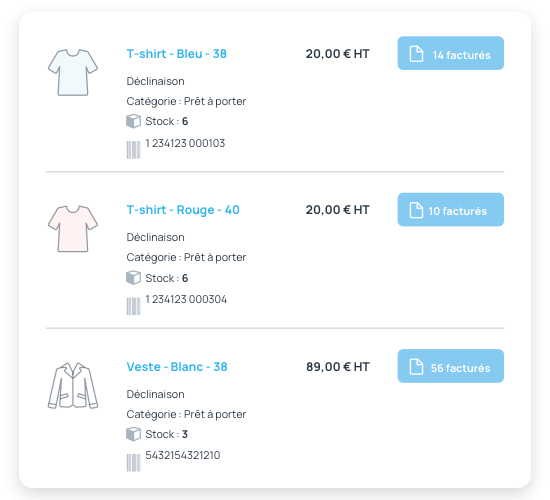 Catalogue avec référence produits et services